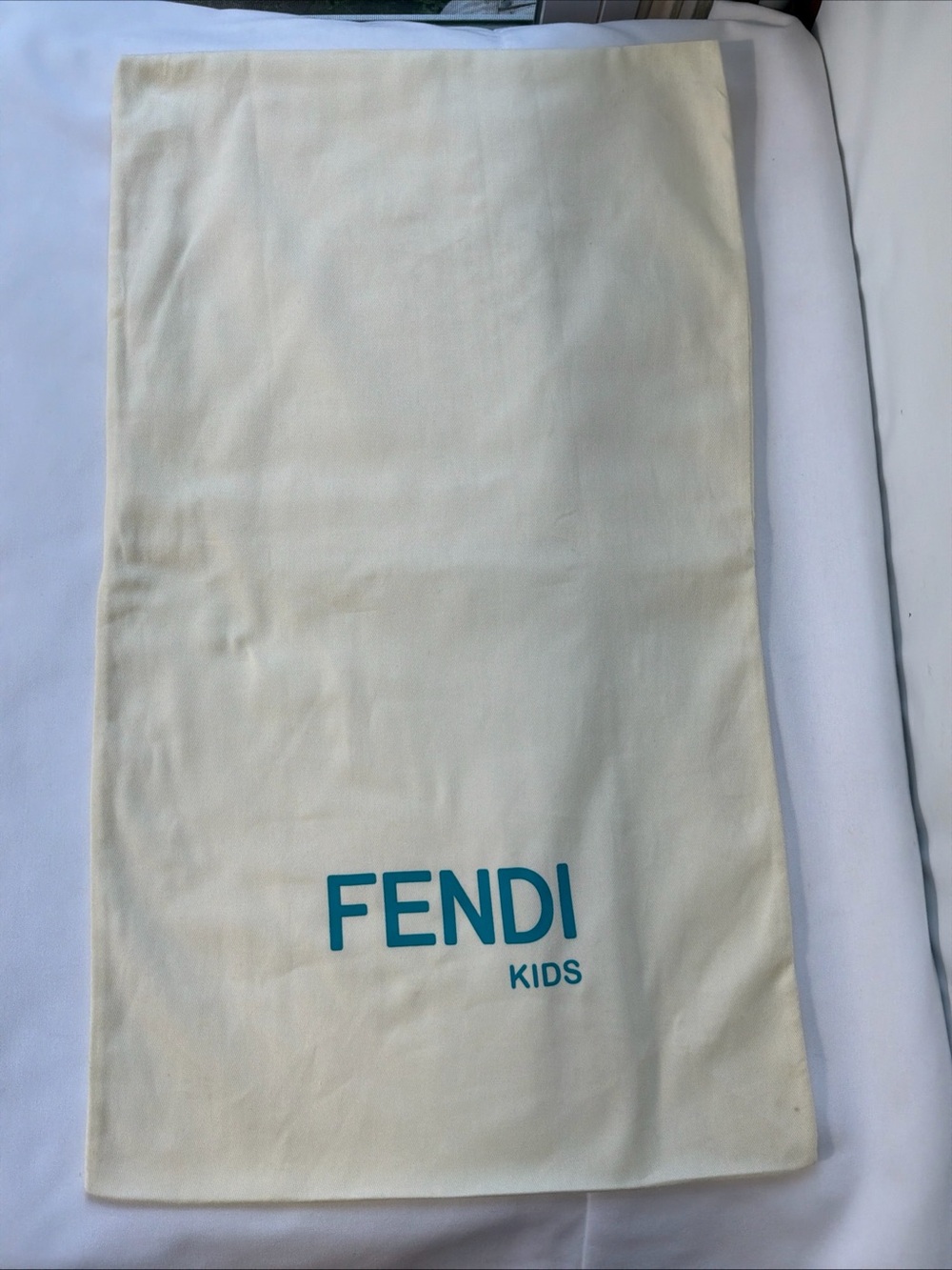 Fendi Kids Cream Dust Bag with Teal Logo